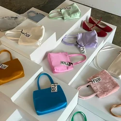 Colorful Silk Satin Velvet Square Handbag Tote Ins Fashion Women's BagShoulder Bags Crossbody Bag Phone Lipstick Coin Purse