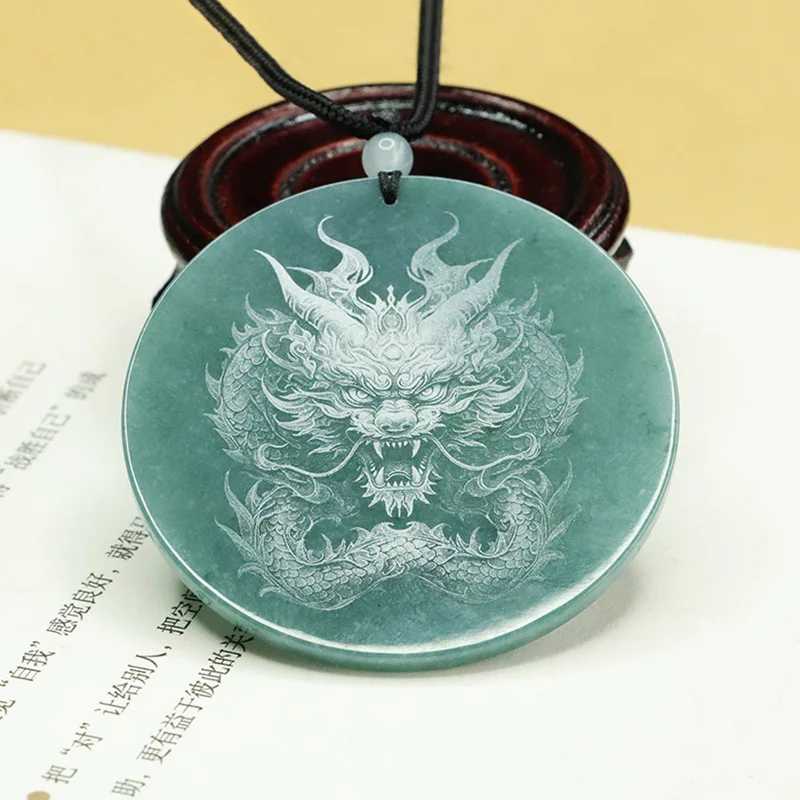 Natural jadeite zodiac dragon pendant blue water dragon brand jade shadow carving pendant