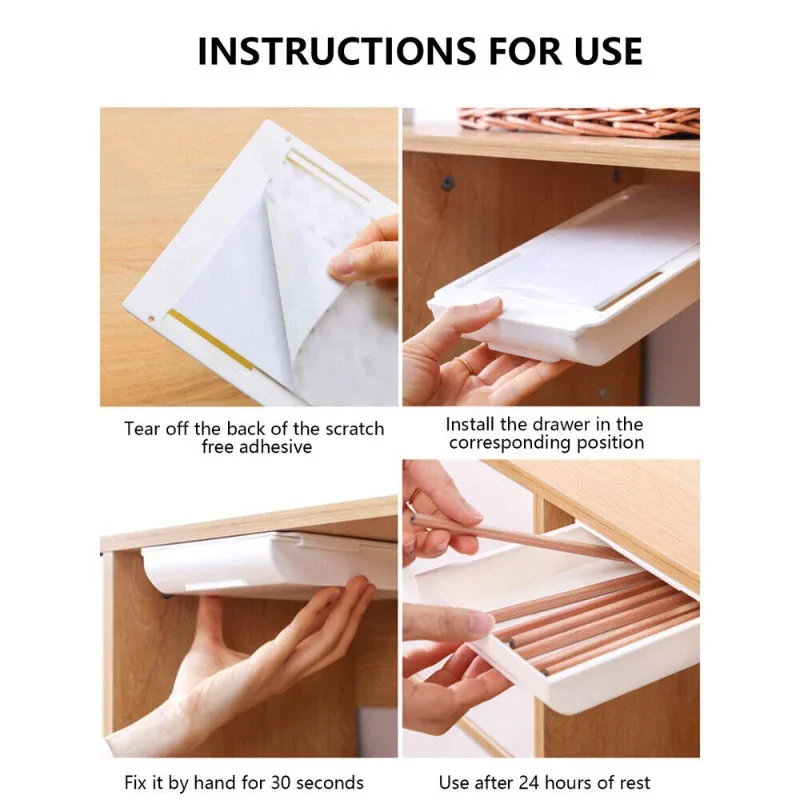 Hidden Storage Box Desk Storage Drawer Self-Adhesive Plastic Table Storage Holder Simple Sundries Cosmetics Stationery Organizer