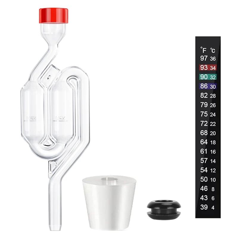 S-Shape Fermenter Airlock Kit,Homebrew Bubble Airlock Carboy Stopper,Brewing Seal Valve with Grommets and Silicone Plug