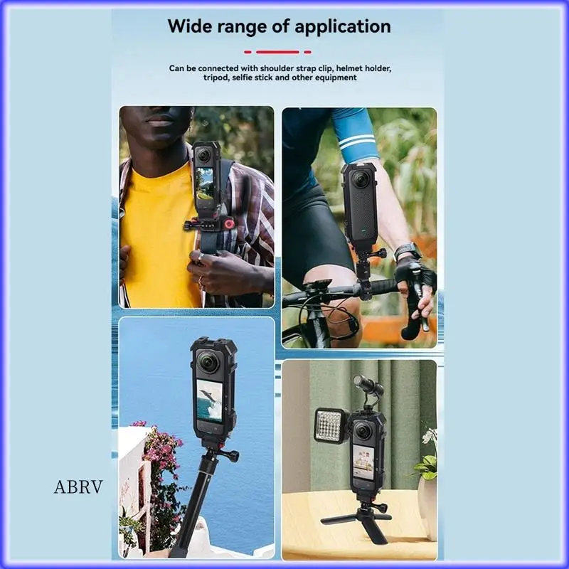 

Highly Recommended-Quick Mount Aluminum Protective Cage For Insta360 X4 Camera Expansion Frame Cold Shoe 1/4 Foldable Adapter Bi