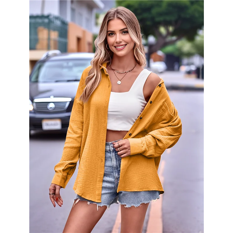 

ASDS-Женские рубашки на пуговицах, хлопковые блузки-бойфренды с длинными рукавами, платье с воротником, топы с карманами