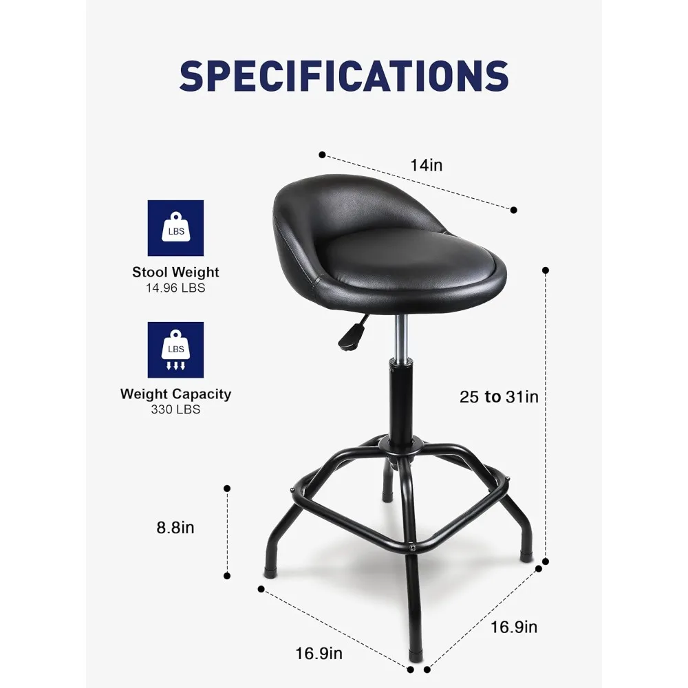 Adjustable Swivel Bar Stool with Back Support, 330lb Capacity, Kitchen & Garage Stool, Black