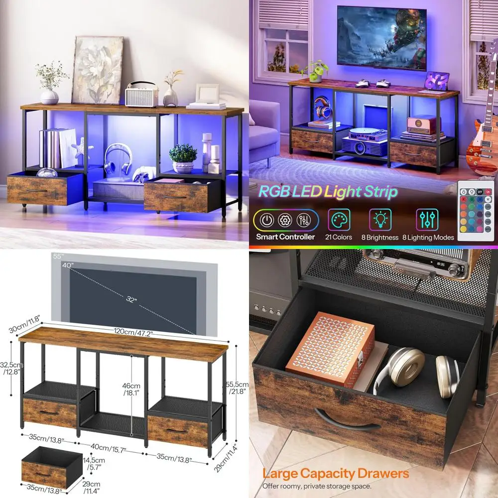 

Тумба под телевизор в деревенском стиле, коричнево-черная, с местом для хранения, открытыми полками, подходит для телевизоров с диагональю 55 дюймов.