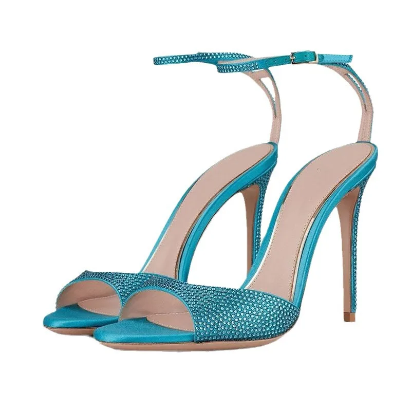 

Summer Round Head Straight Line with Sexy Fish Mouth Water Diamond Thin Heels, Super High Heels, Large Size Sandals for Women