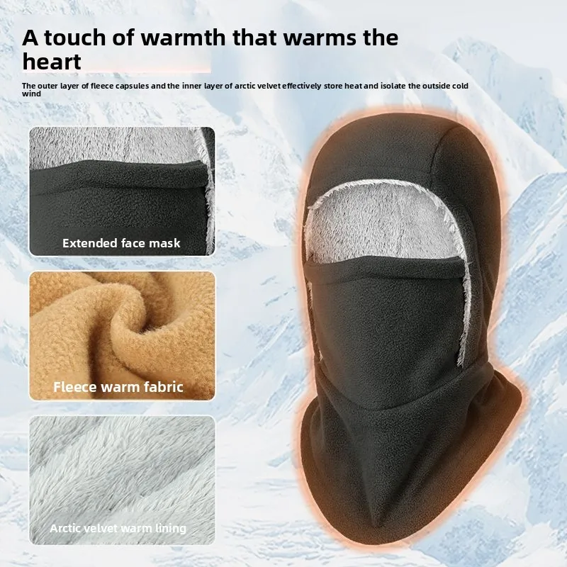 Autumn Winter Outdoor Cold Proof Fleece Integrated Pullover Hat Men Women Windproof Neck Protection Warm Fleece Cap Thermal Ski