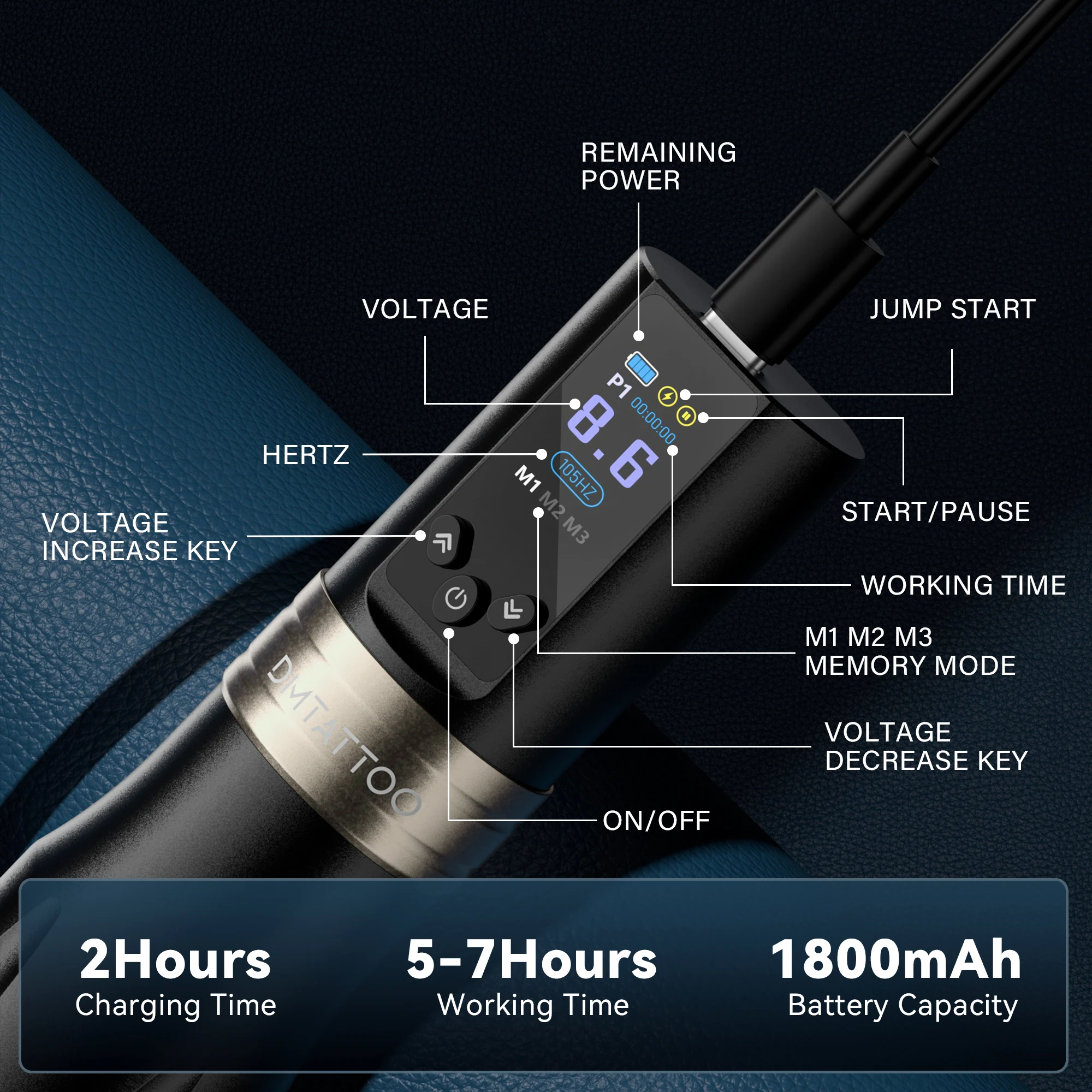 DM سيزار جديد قابل للتعديل قلم الوشم عدة تجميل دائم ماكينة رسم الوشم التجميلي عدة اللاسلكية الوشم بندقية كيت لفن الوشم