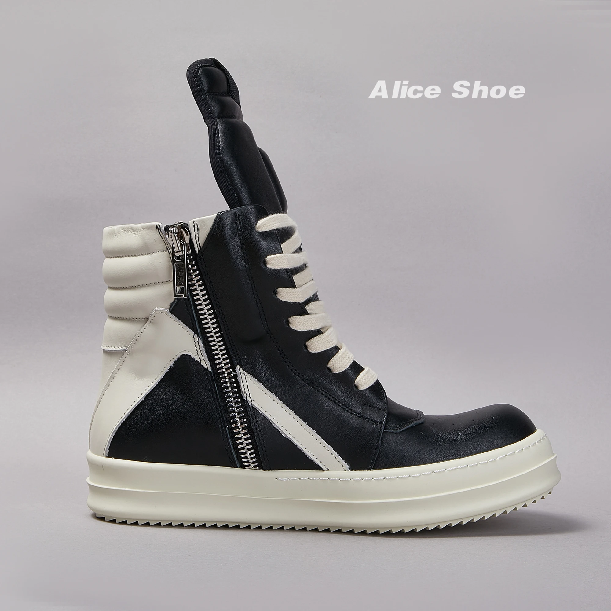 Brand Men Shoe Casual Women Sneaker Leather Lace-up Geobasket Ow-en Black Zip Ankle Boot Designer High Top Quality Flat Shoe