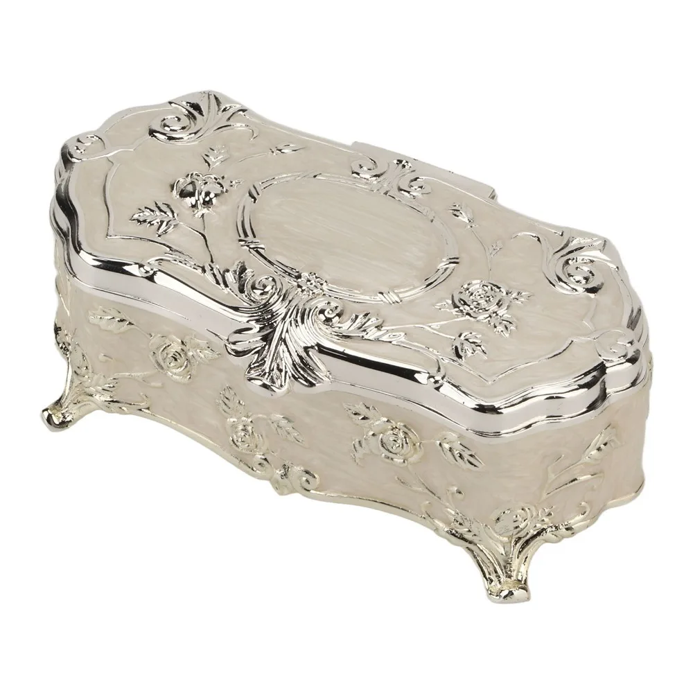 New Silver-White Toothpick Holder Embossed Ornate Jewelry Box Rectangular Zinc Alloy Trinket Box Dining Table Storage