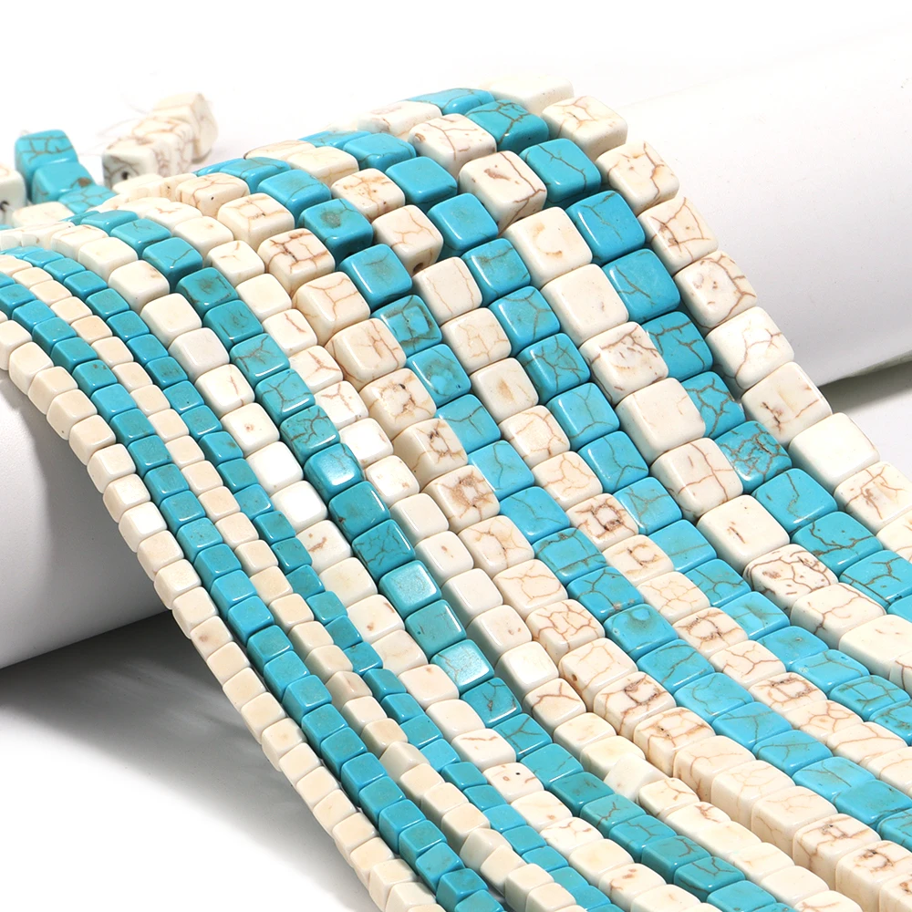 1 Strand 4/6/8/10mm White Blue Turquoise Beads Nature Stone Beads Square Shape  Loose Beads For Jewelry Making DIY Accessories
