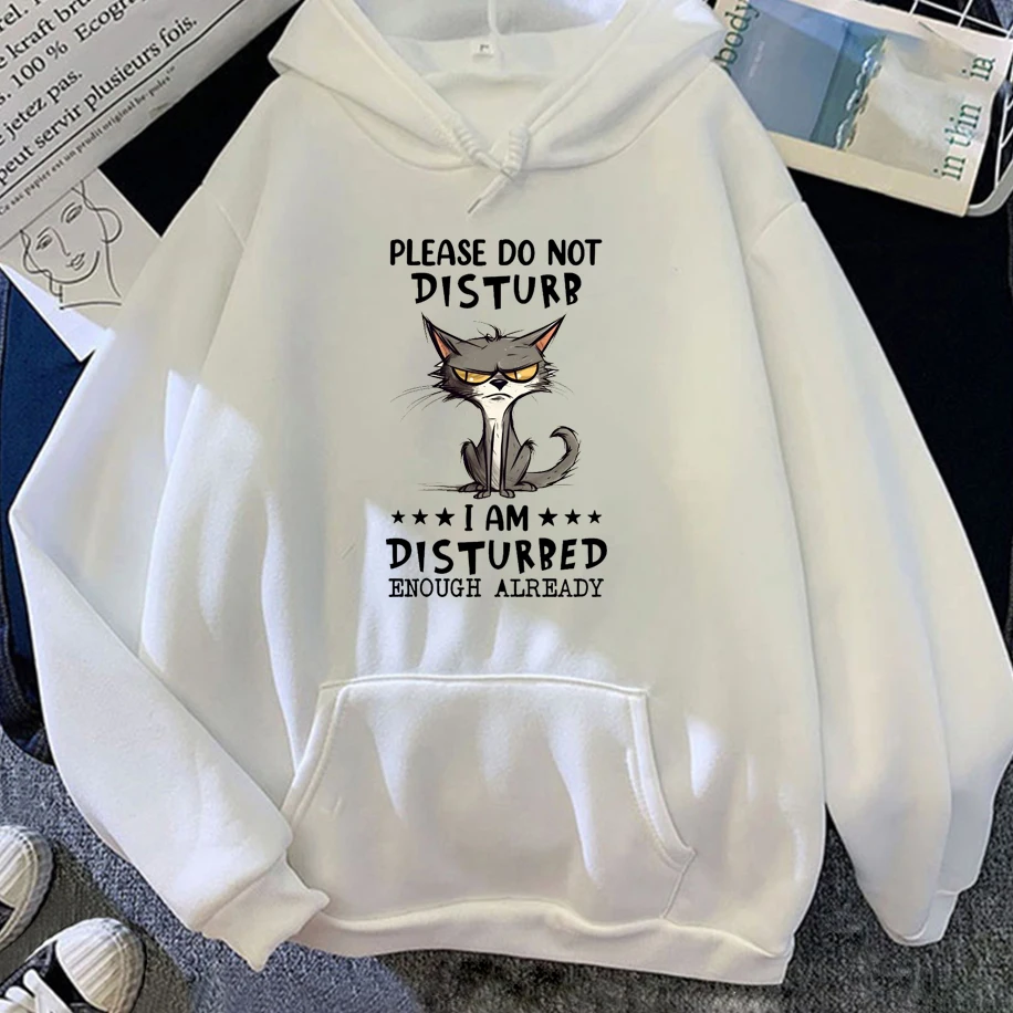 

Cold Hearted Cat Print Men Woman Hoodies Do Not Disturb English Letter Pattern Couple Tops Casual Loose Trendy Urban Streetwear