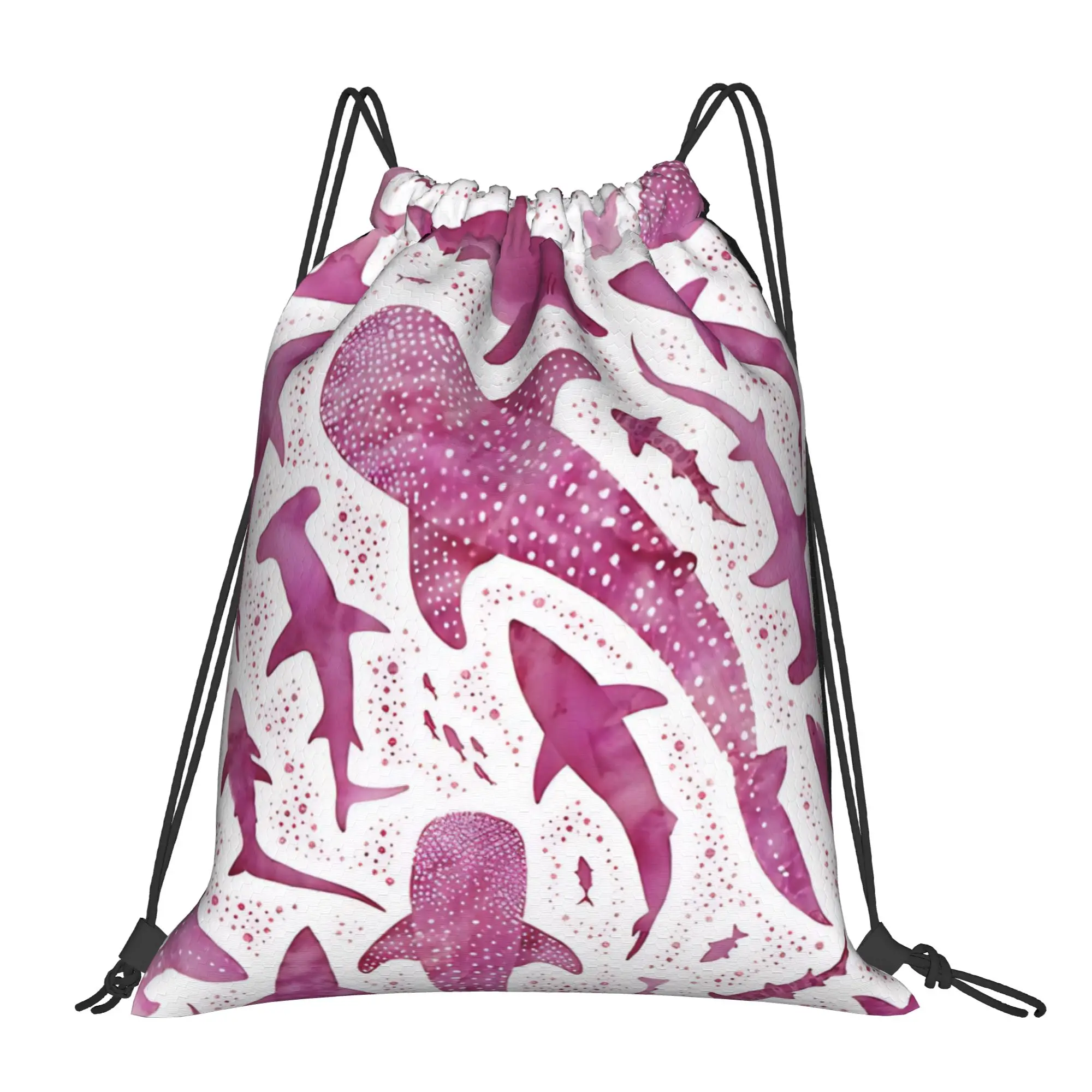 Pink Whales Monochrome Portable Hiking Riding Gym Drawstring Storage Sporty Backpacks