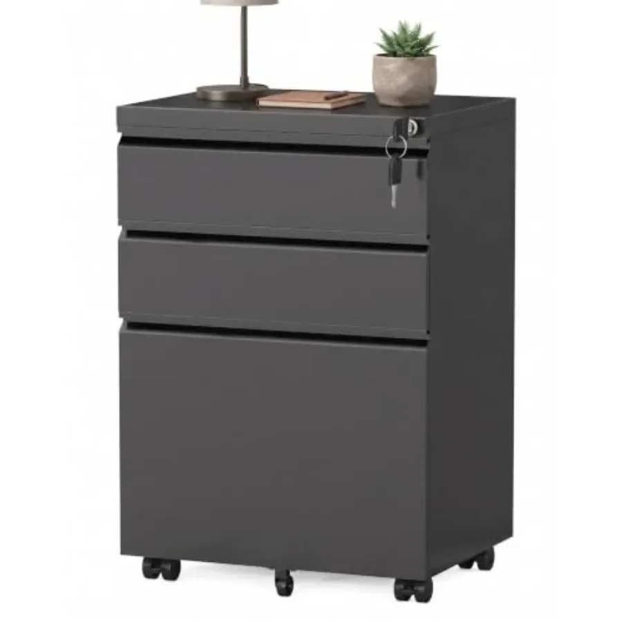 Fully Assembled 3 Drawer Mobile File Cabinet with Lock