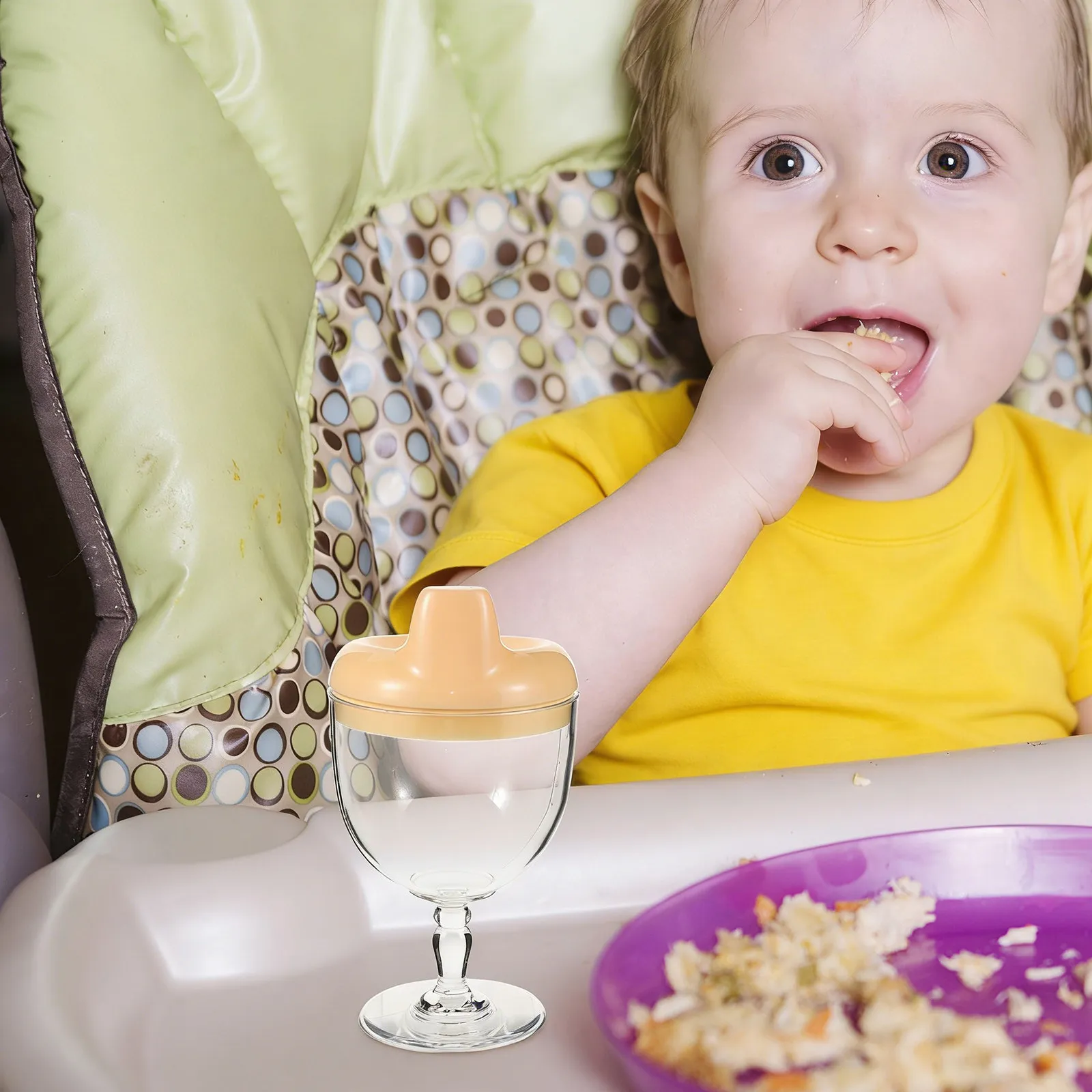 

2 шт. детских стаканов на высокой ножке, пластиковые, с защитой от проливания, милые стаканы для воды, стаканы для молока для малышей, с эргономичной ручкой, многофункциональные