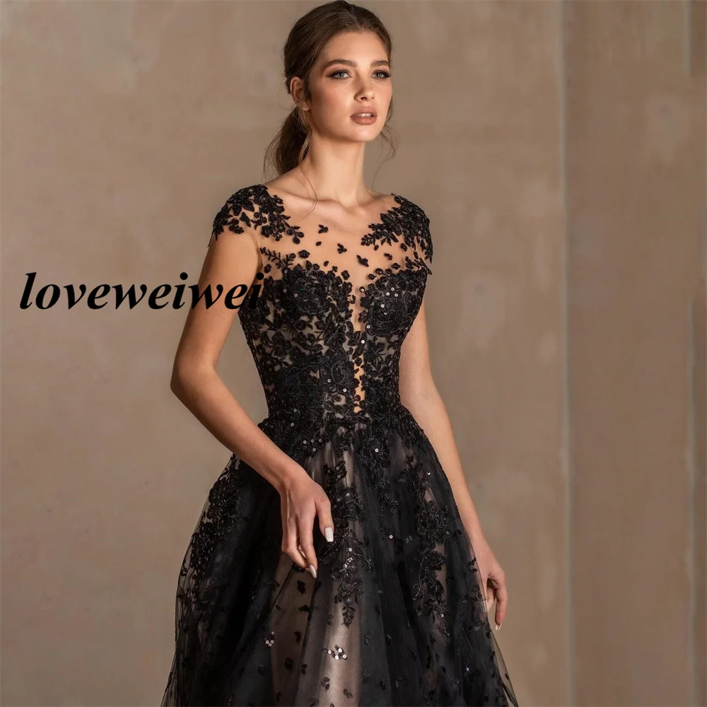 Vestido de fiesta de lentejuelas negras, manga larga, vestidos de celebridades, cuello redondo, vestido de noche, una línea, largo hasta el suelo,