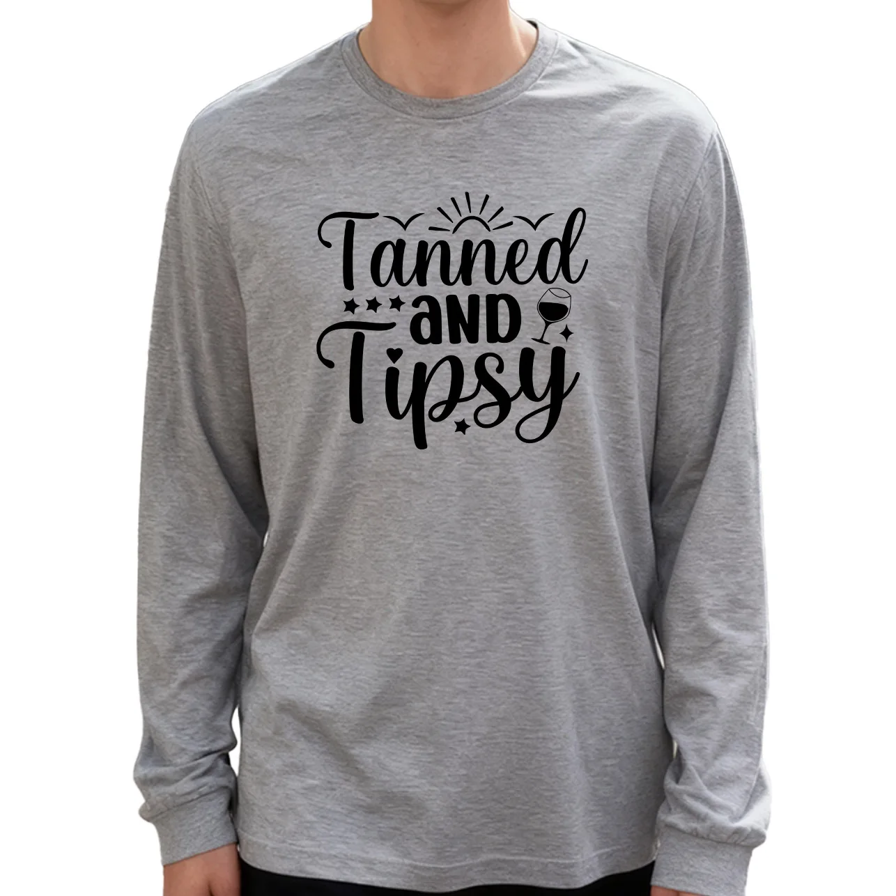 태닝 남성용 긴팔 티셔츠 100% 면 180g 크루넥 캐주얼 데일리 스타일 부드럽고 통기성 좋음