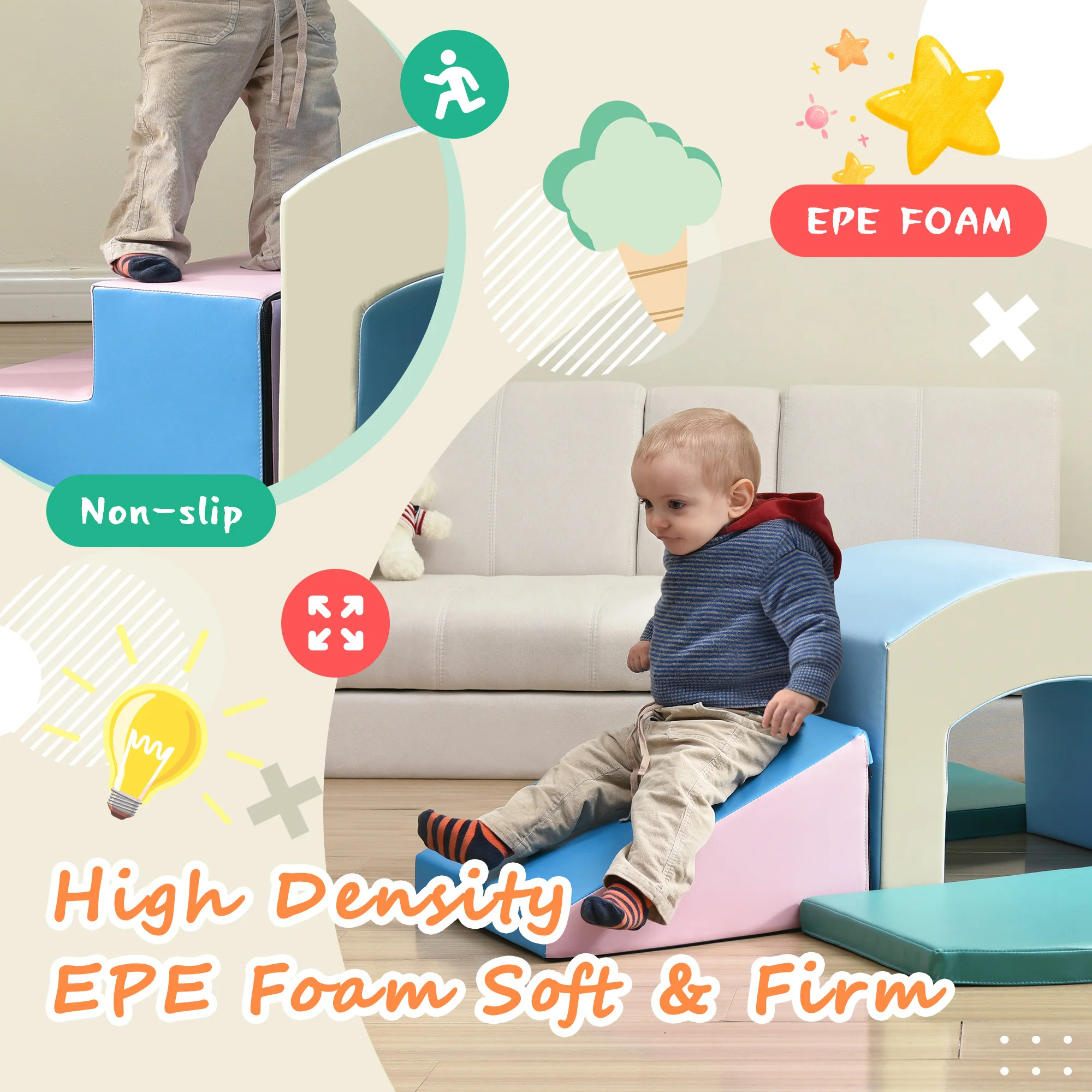 Soft Foam Playset for Toddlers; Safe SoftZone Single-Tunnel Foam Climber for Kids; Lightweight Indoor Active Play Structure