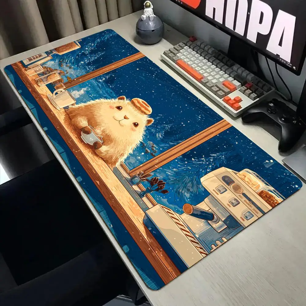 Cute capybaras and coffee Mouse Pad Desk Mat with Stitched Edge XXL Mousepads Rubber Anti-slip Gamer Keyboard Rug Gaming Mats
