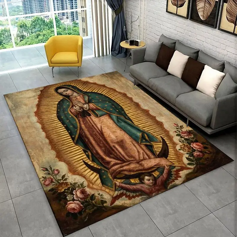 Virgin Mary Christian Faith Large Area Rug Non-slip Durable Carpet for Bedroom Living Room Sofa Doormat Home Decor Floor Mat