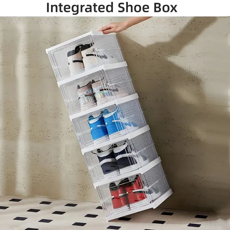 6-Tier Foldable Stackable Shoe Storage Boxes with Lids Storage Portable Transparent Folding Multi-layer Integrated Shoe Cabinet