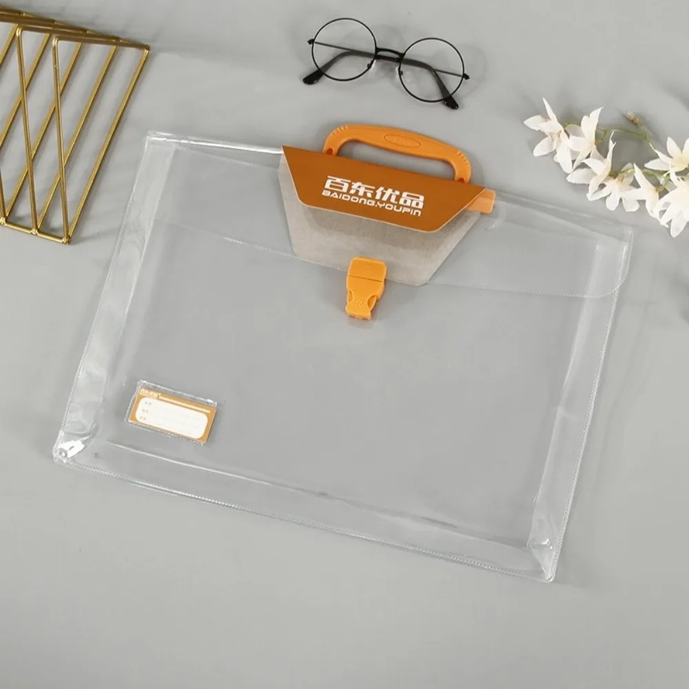 

New PVC File Folder Translucent Waterproof Hand-held Document Bag School Supplies Large Capacity Office Briefcase