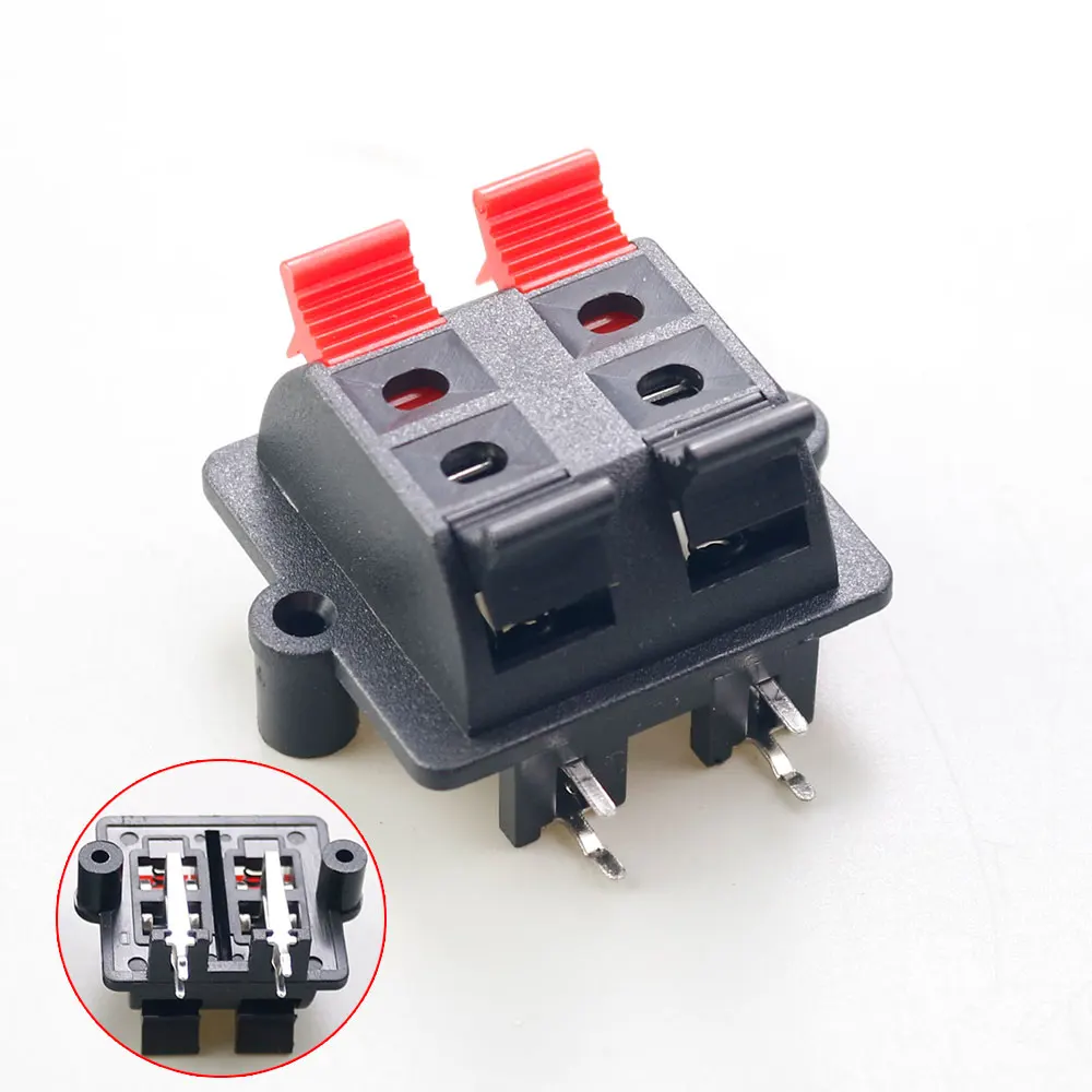 YUXI 2PCS  4 Position Double Row Cable Clip Push Type Speaker Terminal Panel Spring Wiring Base Jack Plug Socket Connector