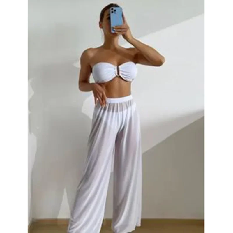 

Новая горячая распродажа сезона, комплект бикини из трех предметов, женский купальник, раздельный дизайн, длинные брюки, трансграничный купальник, модный