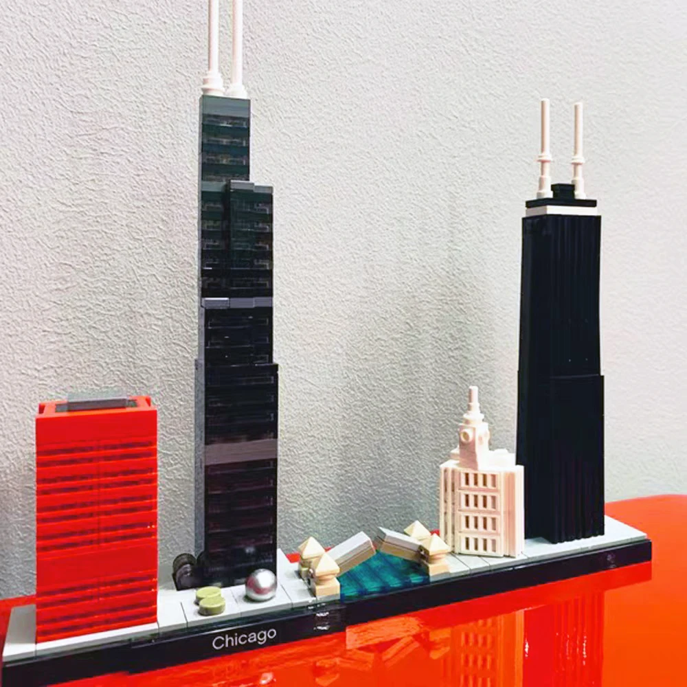 Heiße Verkaufs stadt Chicago Skyline Gebäude Wahrzeichen 444 stücke Modell Street View Bausteine Spielzeug Geschenke