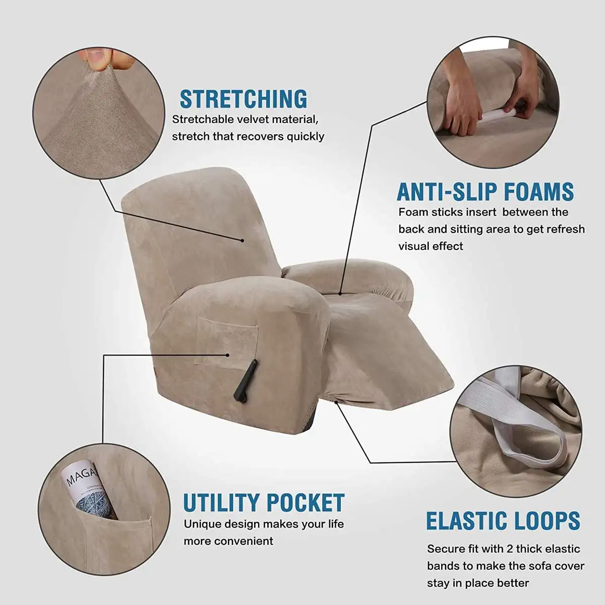 กำมะหยี่ขนแกะล้างทำความสะอาดได้ Recliner เก้าอี้ Slipcovers สุนัขแมวสัตว์เลี้ยง Single โซฟาเบาะเก้าอี้โซฟ...