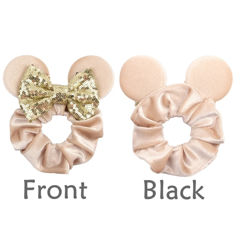 2024 Christmas Disney Ears Hair Scrunchies Velvet Elastic Hairbands For Girls Sequins Bows Headband Women Trip DIY Accessories