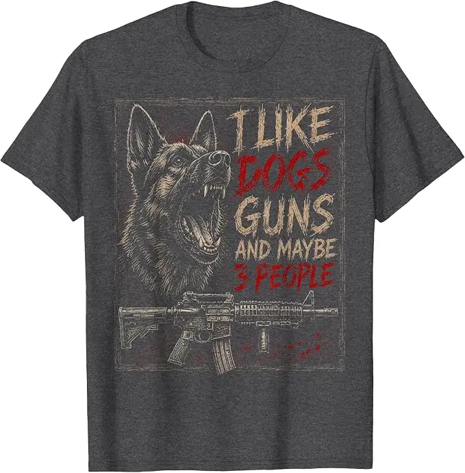 I Like Dogs Guns and Maybe 3 People USA Flag 2nd Amendment T-Shirt Y2k Men's Fashion Hunting Camp Graphic Tee Usa Patriotic Gift