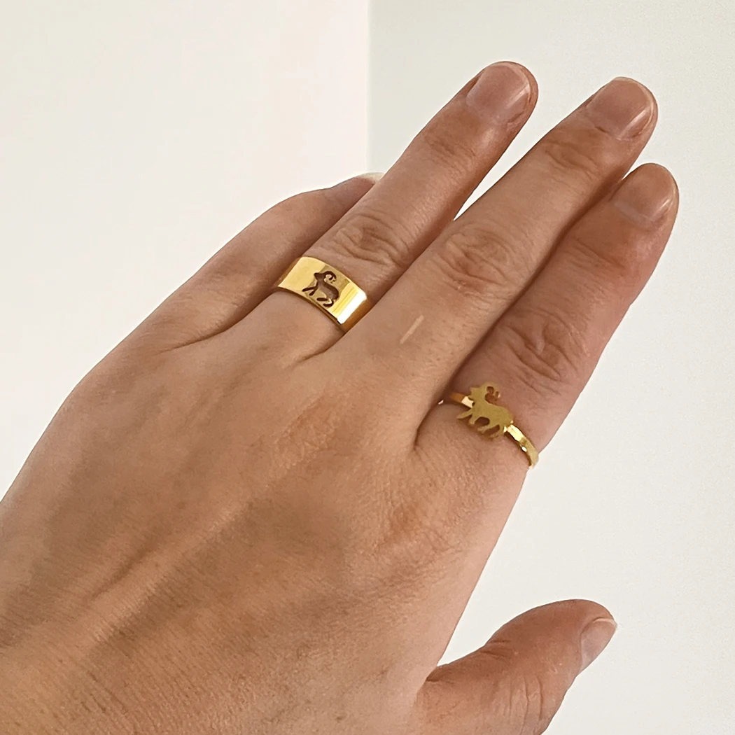 تشاندلر الفولاذ المقاوم للصدأ الماعز وعد حلقة مجموعة البقرة له ولها العجل الدائري عشاق الماعز هدية يمكن حلقة قابلة للتعديل #4