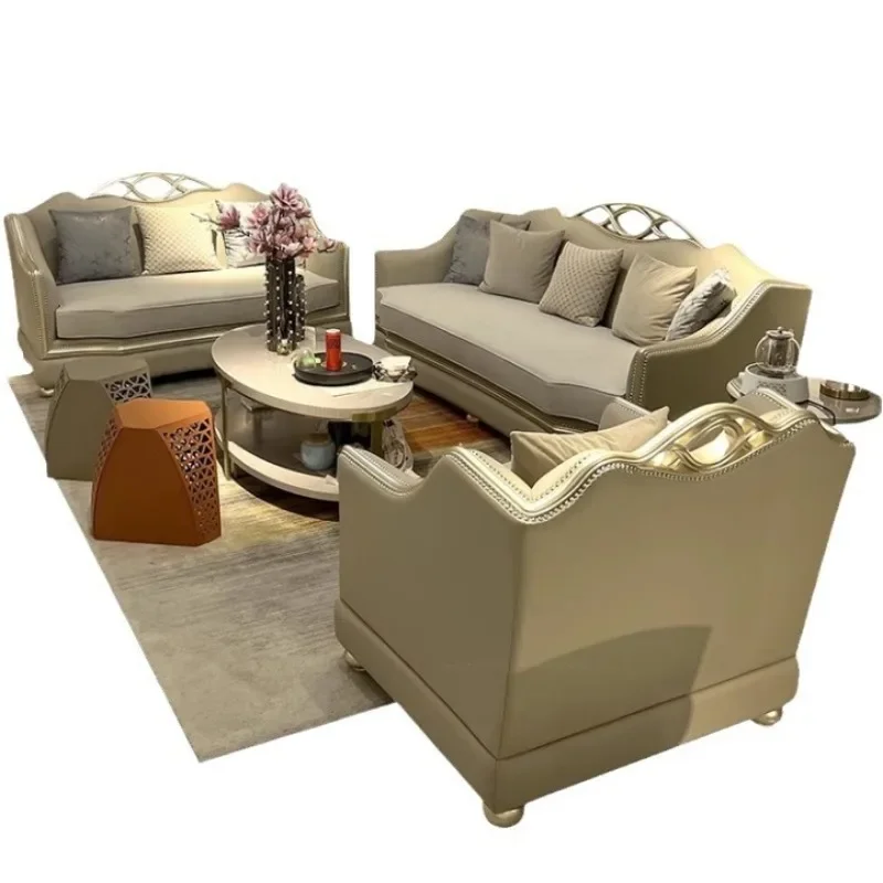 مجموعة أريكة جلدية أوروبية لغرفة المعيشة فاخرة من الطبقة الأولى من جلد البقر الصلب المنحوت على شكل زهرة #5