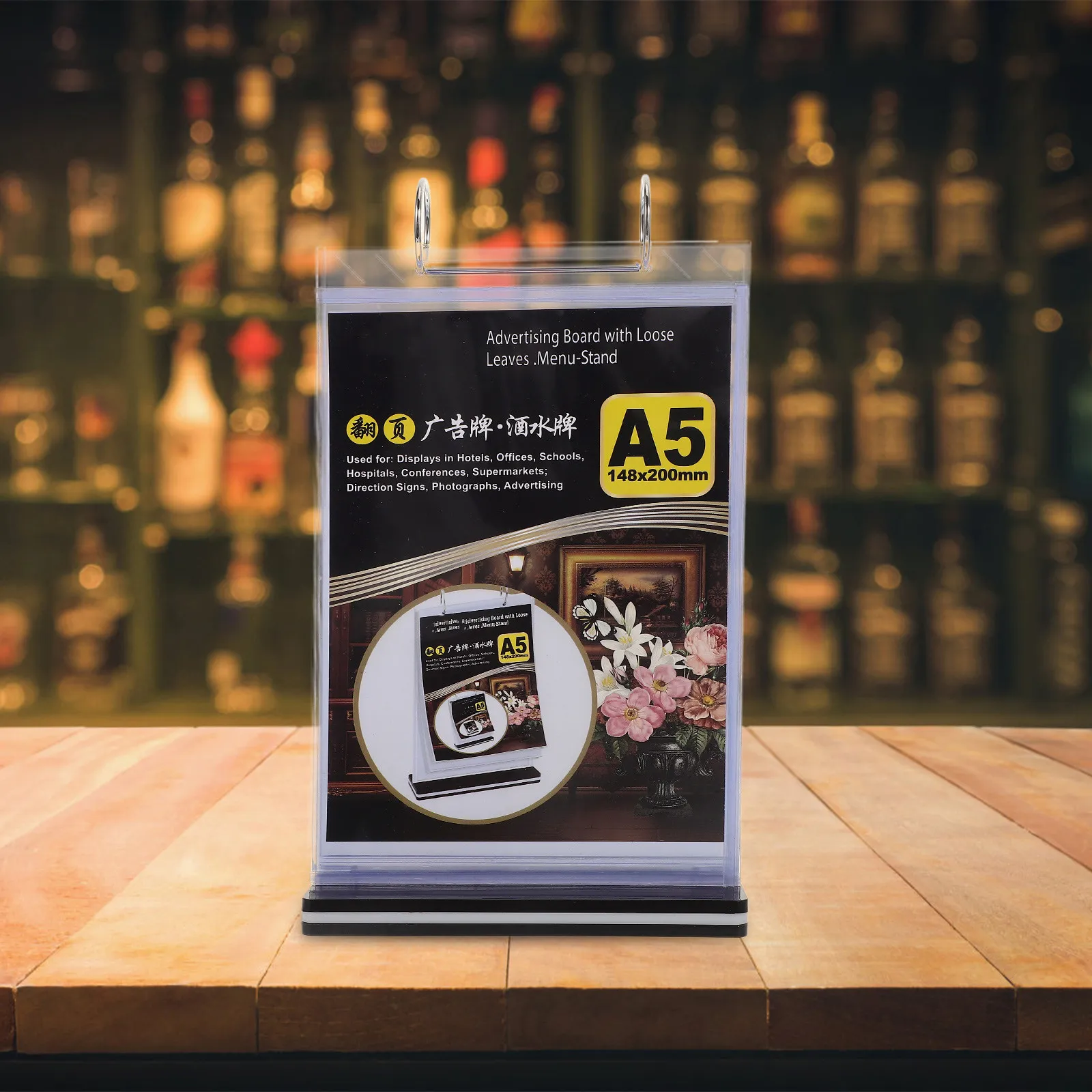 2Pcs Flip Display Rack Acrylic Desktop Menu Holder 6x11 Inch Clear Vertical Sign Stand Multi Page Ring Binder Restaurant Flyer