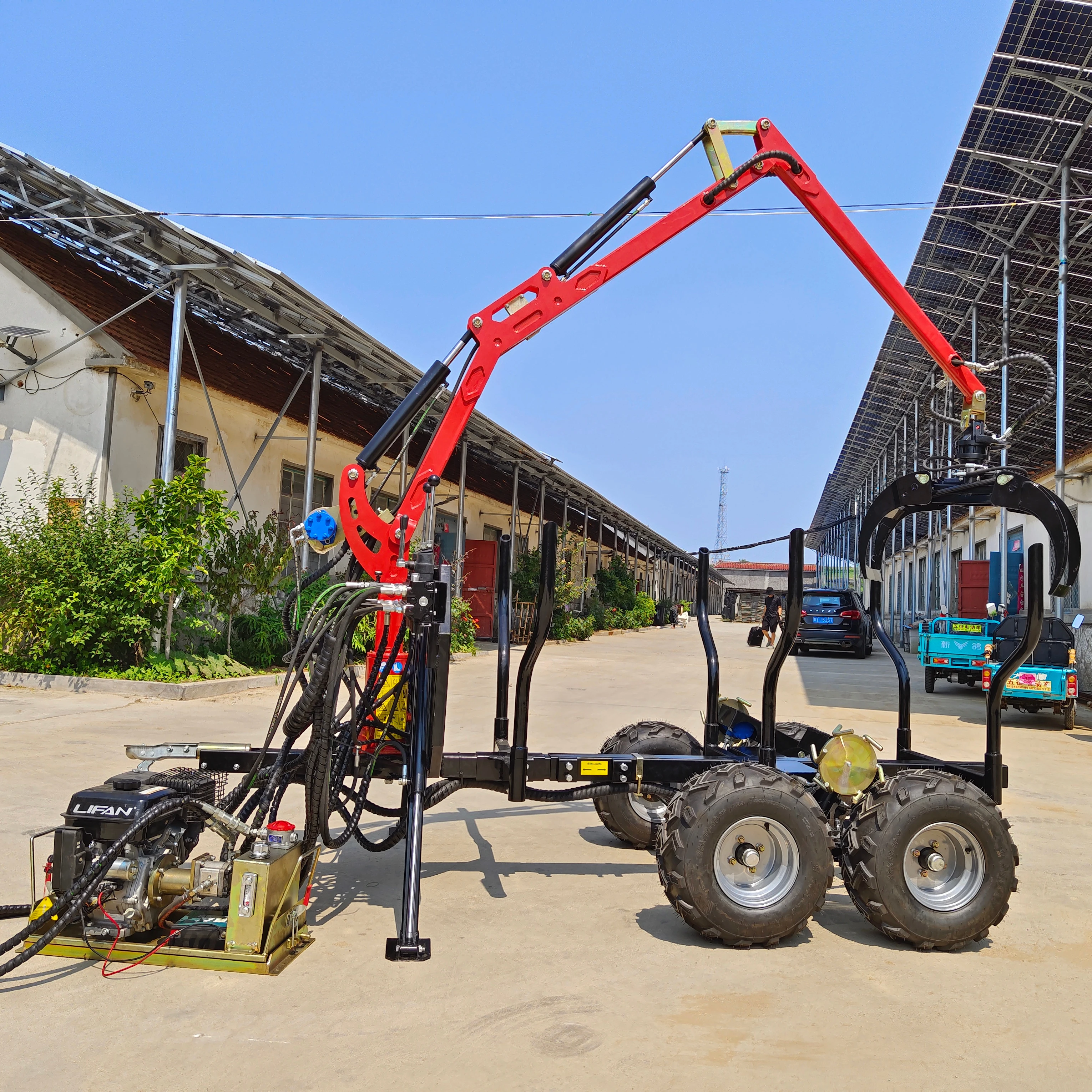 Customized Hydraulic ATV Farm Tractor Timber Wood Trailer With Crane Grapple Forestry Machinery With 1 Year Warranty