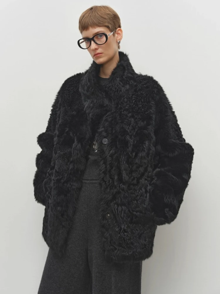 الراقية الفاخرة توسكانا لامب سترات من الفرو للنساء 2025 جديد بسيط الوقوف طوق رقيق شتاء دافئ جلد طبيعي معطف الفرو الحقيقي #2