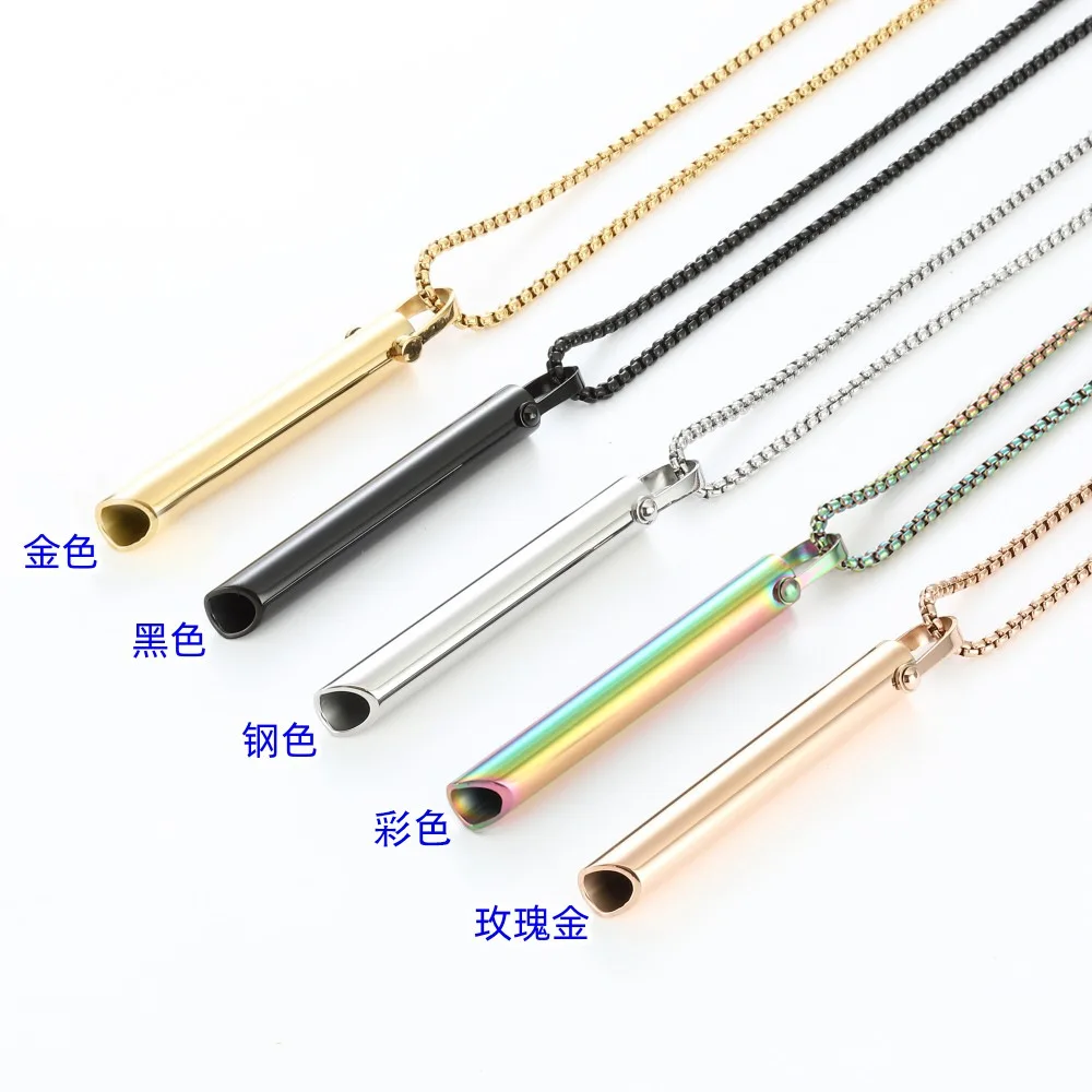 Collier de méditation et de pleine conscience pour la régulation respiratoire et l'hypotension, bijou pendentif sifflet en acier inoxydable