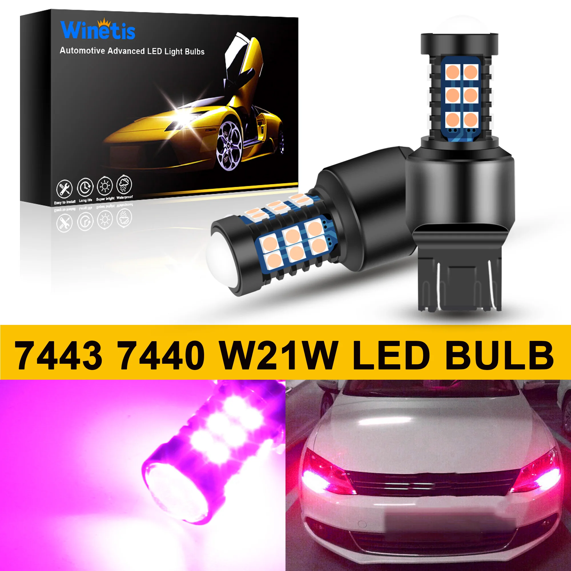 

Winetis 2X Super Bright 7443 7440 T20 LED Bulbs with Projector Replacement for Reverse Daytime Running Lights DRL Pink/Purple