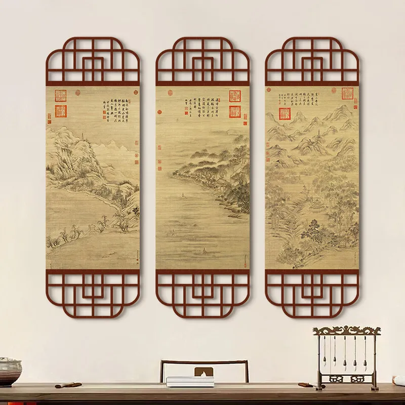 Chinese West Lake Ten Scenes Bamboo Woven Hanging Painting Entrance Decor Bamboo Curtain Painting Tea Room Living Room Study