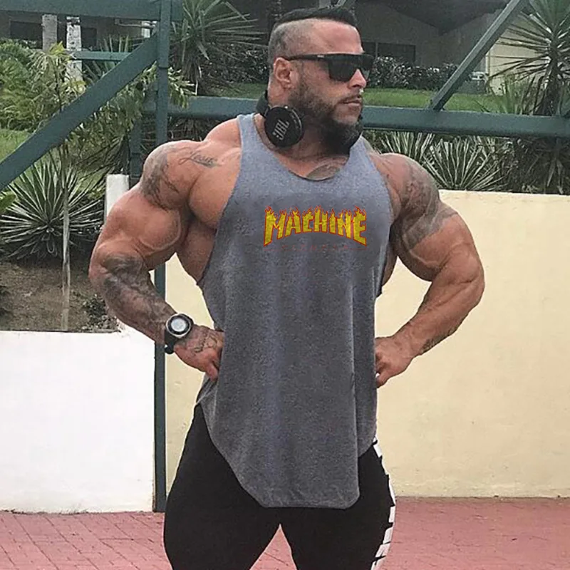 Mens Fitness Muscle Singlets Casual Hip Hop Sleeveless Loose T-Shirt Cotton Breathable Clothing Gym Bodybuilding Sport Tank Tops