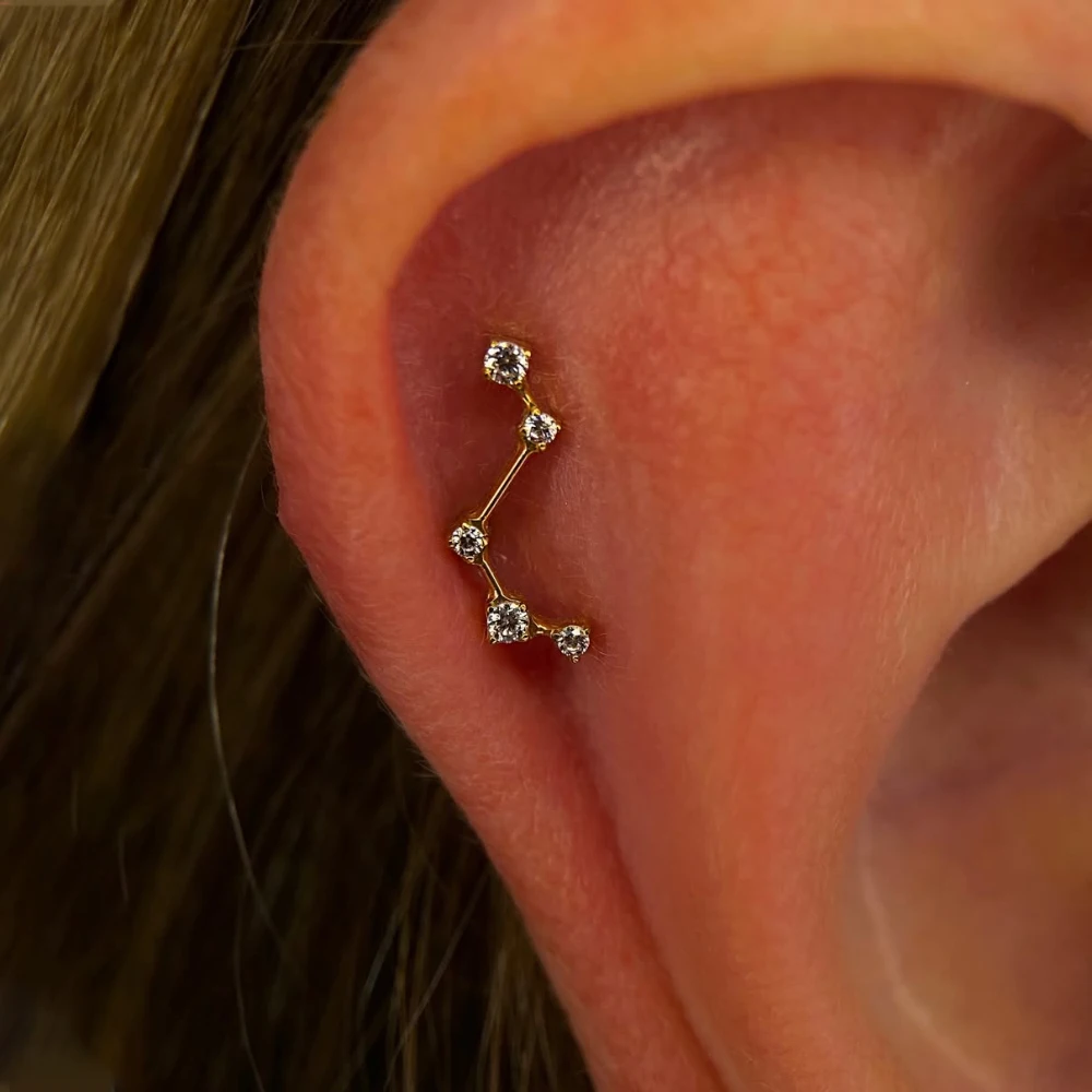 G23 Titanium Constellation CZ Labret Stud Internal Thread Flat Back Earring Zircon Cartilage Helix Tragus Conch Piercing Jewelry
