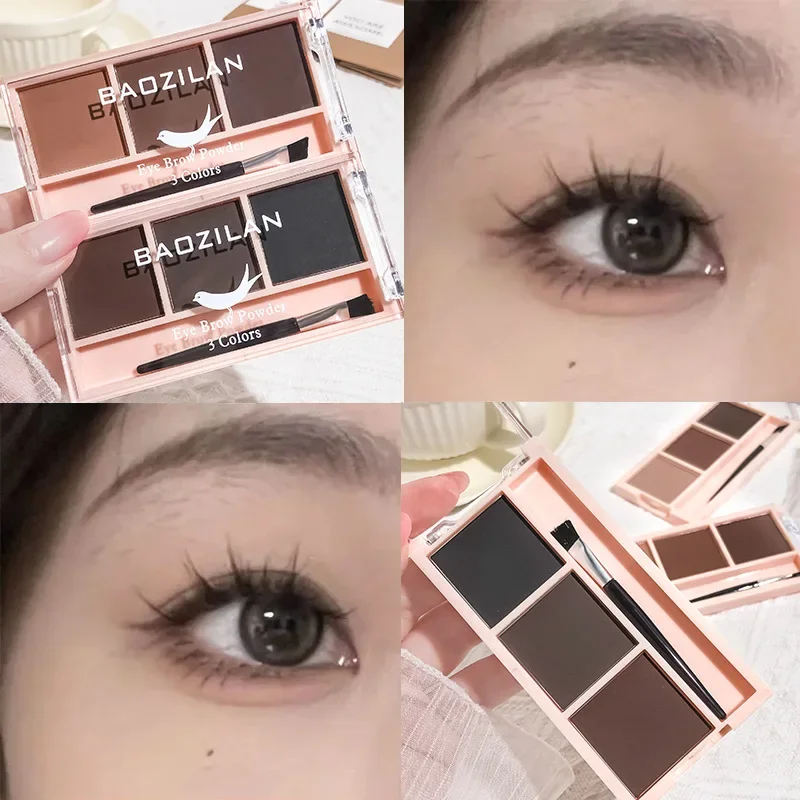 Three-color Eyebrow Powder Plate Waterproof Sweat-proof Natura and Brown Matte Tones for Long-lasting Color Rendering Filling