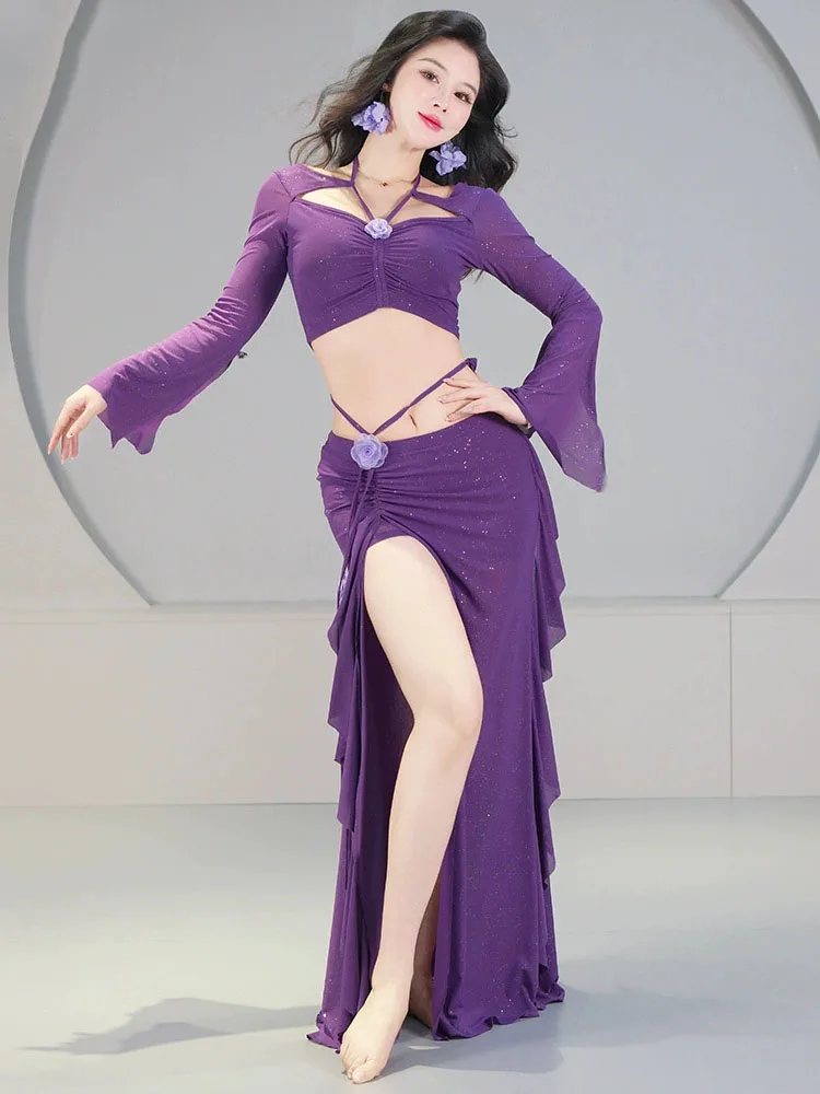 جديد الفرنسية المحكمة نمط ملابس رقص البطن تنورة طويلة + أعلى مجموعات الرقص الشرقي ملابس النساء ملابس الرقص الشرقي الدرس