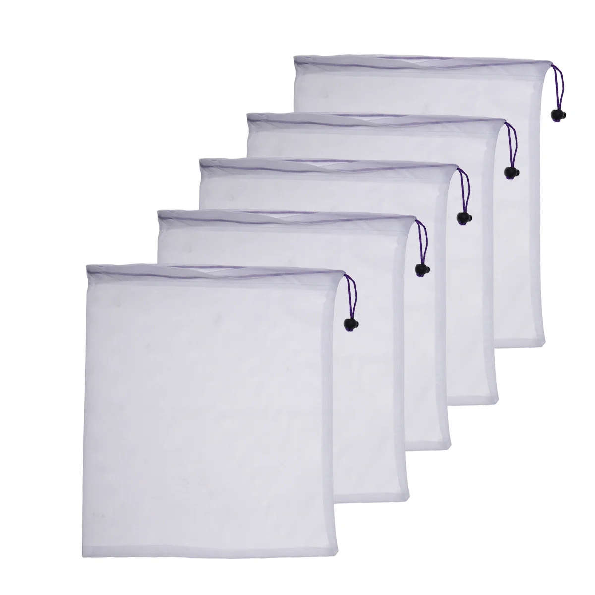 

5Pcs Vegetable Mesh Bags Fine Polyester Fruit Storage Drawstring Closure Grocery Washing Bags Reusable Eco Friendly Multipurpose