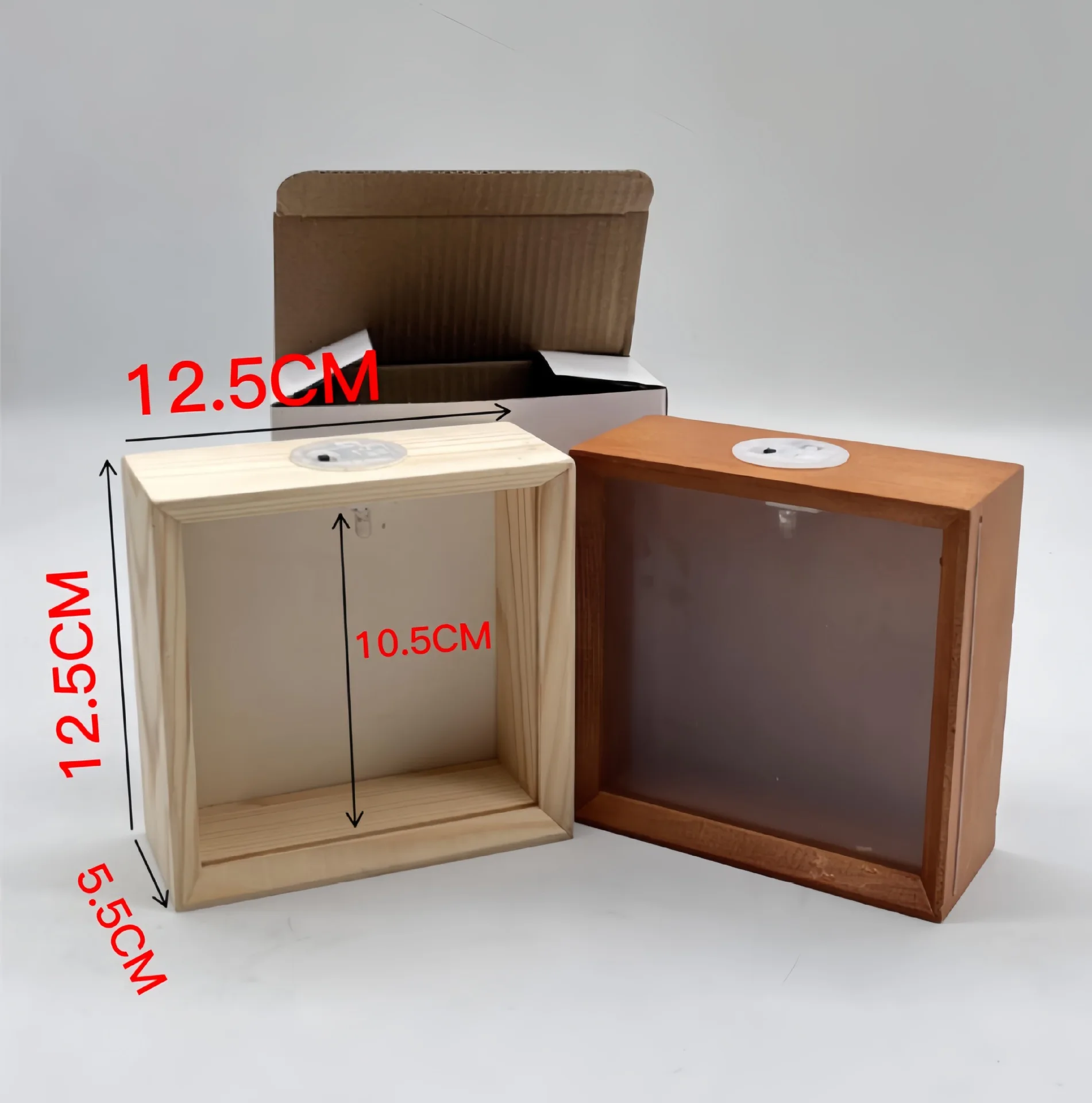 Wooden Shadow Box Frame Led Light Illuminated Display Case Square Hollow Showcase Desktop Memorial Keepsake Picture Frame