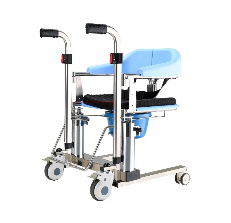 Stainless steel pedal adjustment Multifunction transfer patient transport commode seat wheelchair