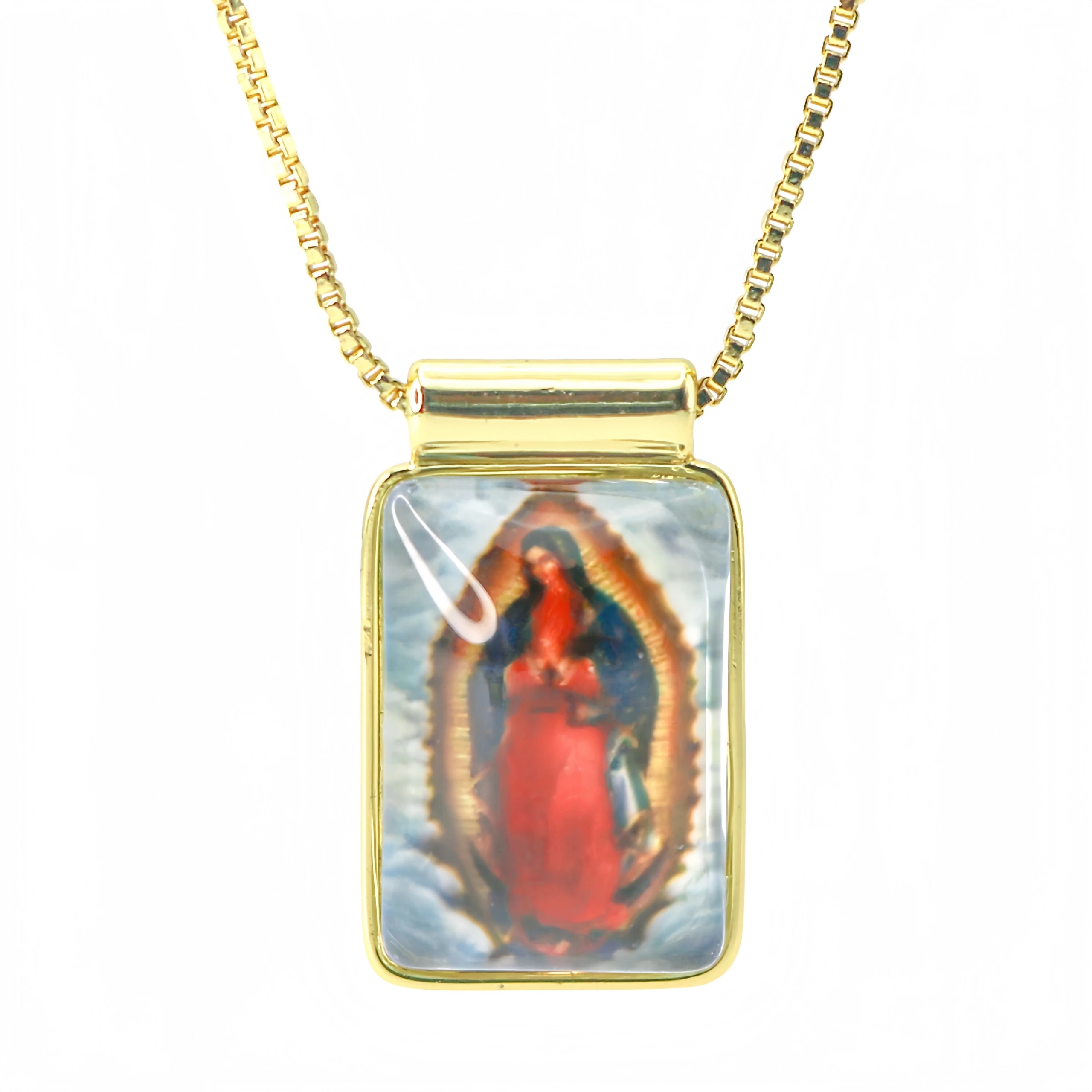 Wholesale Our Lady of Guadalupe Scapular Necklace Gold Plated Virgin Mary Religious Catholic Pendant Box Chain Jewelry Gift