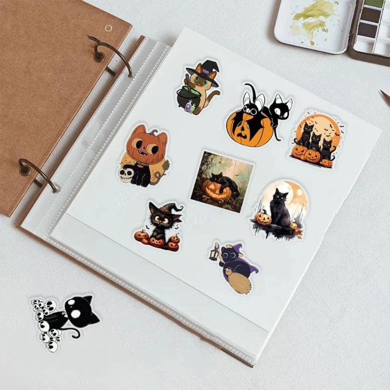 

Halloween Black Kitten Sticker for Water Bottle Laptop Scrapbooking Journal