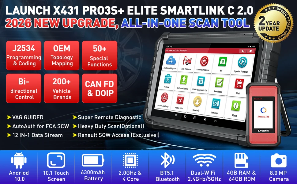LAUNCH X431 PRO3S+ Elite Professioneller bidirektionaler Diagnosescanner – J2534 Pass-Thru-Programmierung, Allsystem-Scan, Unterstützung für 24V-Lkw und Elektrofahrzeuge – Detail 2