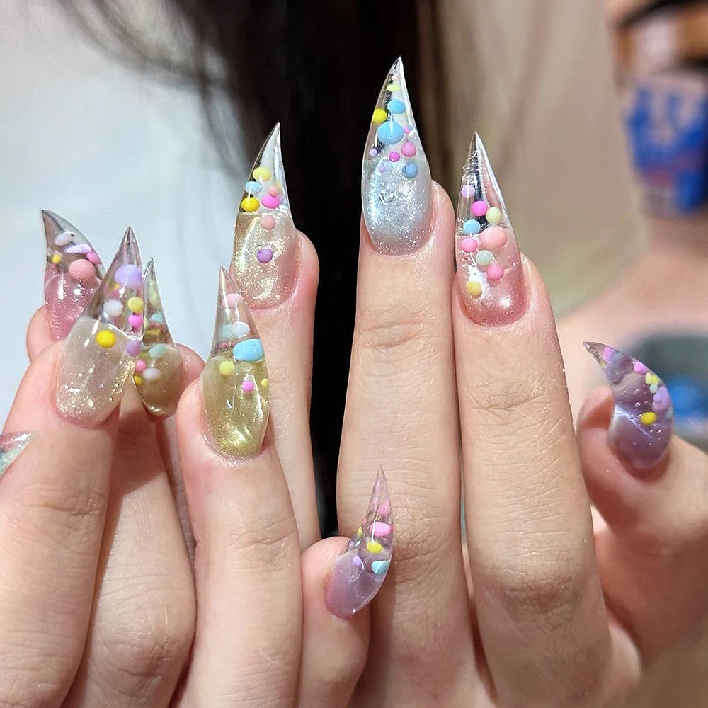 10 Uds. De uñas postizas hechas a mano con forma de garra de gato Y2K, puntas de uñas postizas acrílicas con pegamento, pegatina para uñas